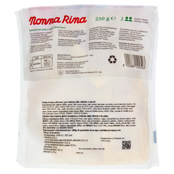 Nonna Rina Ravioloni Speck e Robiola Nonno Nanni 250 g