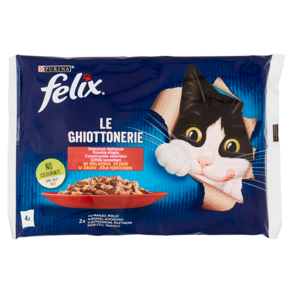 FELIX Le Ghiottonerie Selezioni deliziose in Gelatina (Manzo & Pollo) 4 x 85 g