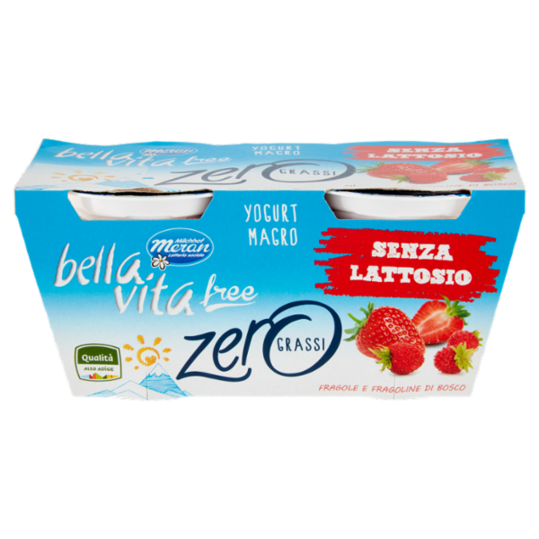 bella vita free Yogurt Magro Senza Lattosio Zero Grassi Fragole e Fragoline di Bosco 2 x 125 g