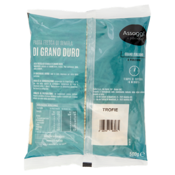 Assaggi e paesaggi Pasta Fresca di Semola di Grano Duro Trofie 500 g