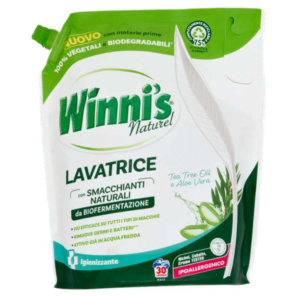 Winni's Naturel Lavatrice Igienizzante Tea Tree Oil e Aloe Vera pouch 30 Lavaggi 1,35 L