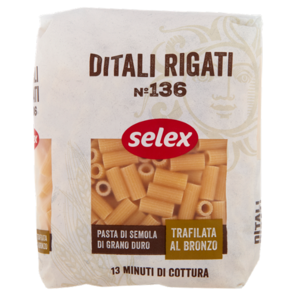 Selex Pasta di Semola Trafilata al Bronzo Ditali Rigati 500 g