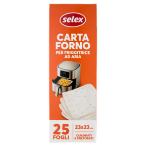 Selex Carta Forno Per Friggitrice Ad Aria 23x33 Cm Quadrati e Preforati 25 Fogli