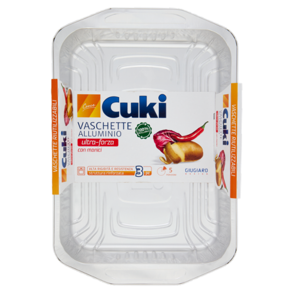Cuki Cuoce Vaschette Alluminio ultra-forza con manici 5 Porzioni 3 pz