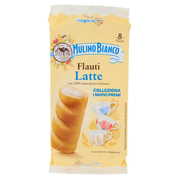 Mulino Bianco Flauti Latte Merenda con 100% Latte Fresco Italiano 8 pezzi 280g
