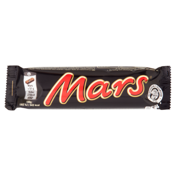 Mars Barretta Snack con Caramello Ricoperta al Cioccolato 51 g