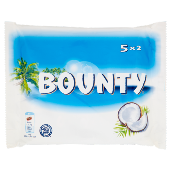 Bounty Snack di Cioccolato al Latte Ripiena al Cocco, Multipack da 5 x 57g