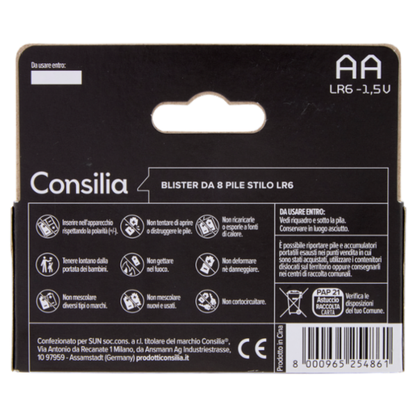 Consilia Pile Alcaline Stilo AA 1,5 V 8 pezzi