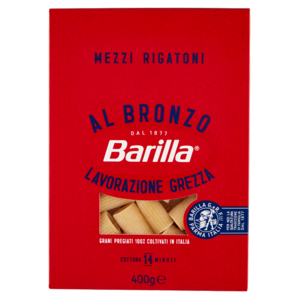 Barilla Pasta Al Bronzo Mezzi Rigatoni 100% grano italiano 400g