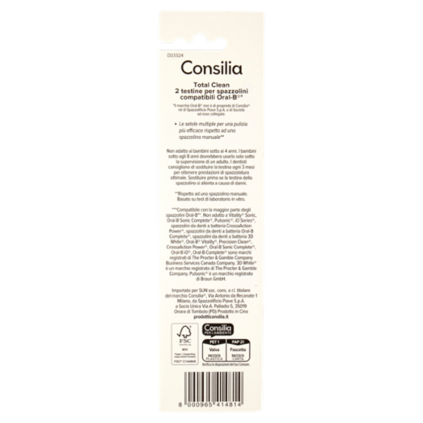 Consilia Testine per Spazzolini Elettrici Compatibili Oral-B Totale Clean 2 pezzi
