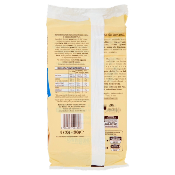 Mulino Bianco Flauti Cioccolato Merenda senza Additivi Conservanti 8 pezzi 280g