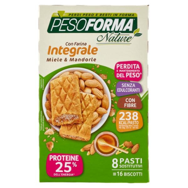 Pesoforma Nature Biscotti con Farina Integrale Miele e Mandorle, pasto sostitutivo 16 x 33 g