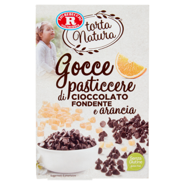 F.lli Rebecchi Valtrebbia torta Natura Gocce pasticcere di Cioccolato Fondente e arancia 90 g