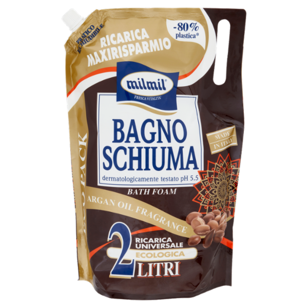 milmil Bagno Schiuma Argan Oil Fragrance Ricarica Universale Ecologica 2 Litri