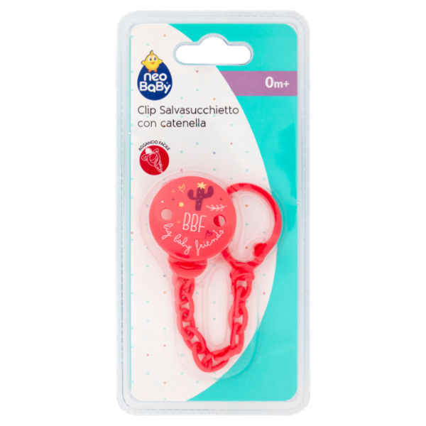 neo Baby Clip Salvasucchietto con catenella 0m+ Dino Rosa