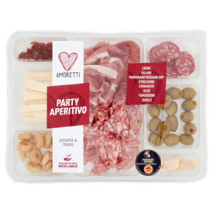 Amoretti Party Aperitivo Crudo,Salame,Parmigiano Regg,Strolghino,Queso,Olive,Pomodorini,Taralli 445g