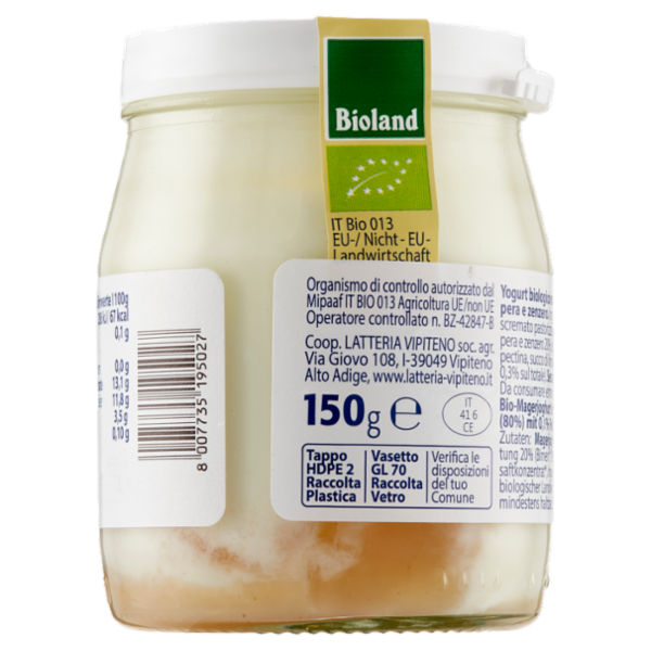Sterzing Vipiteno bio Yogurt Magro su pera&zenzero da Latte Fieno 150 g