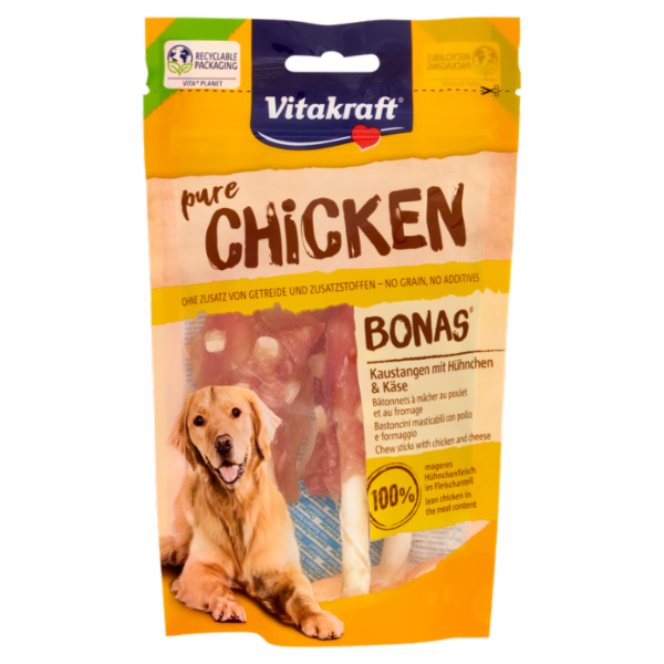 Vitakraft pure Chicken Bonas Bastoncini masticabili con pollo e formaggio 80 g