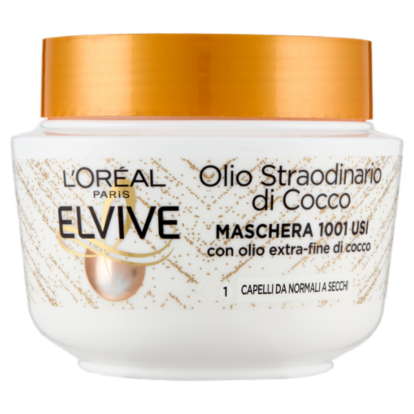 Elvive Olio Straordinario di Cocco Maschera 1001 Usi, per Capelli da Normali a Secchi, 300 ml