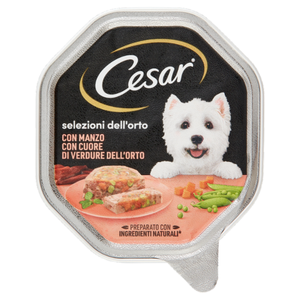 Cesar Selezioni dell'Orto Cibo Umido Cane in Vaschetta con Manzo e Cuore di Verdure dell'Orto 150 g