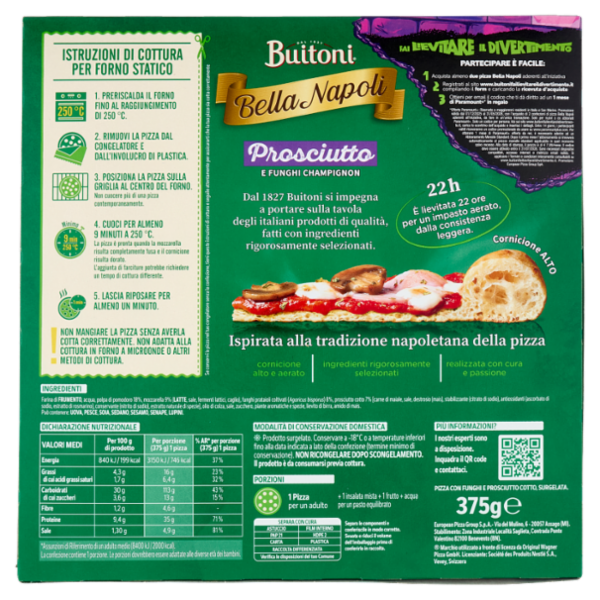 Buitoni Bella Napoli Prosciutto & Funghi Pizza surgelata 375g