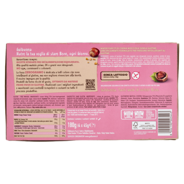 Galbusera ZeroGrano Wafer Nocciola Senza Glutine 4 x 45 g