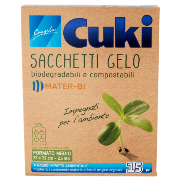 Cuki Congela Sacchetti Gelo biodegradabili e compostabili Formato Medio 23x32 cm - 2,5 litri 15 pz