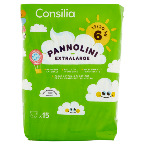 Consilia Pannolini per Bambini Extra Large 15-30 kg 15 pezzi