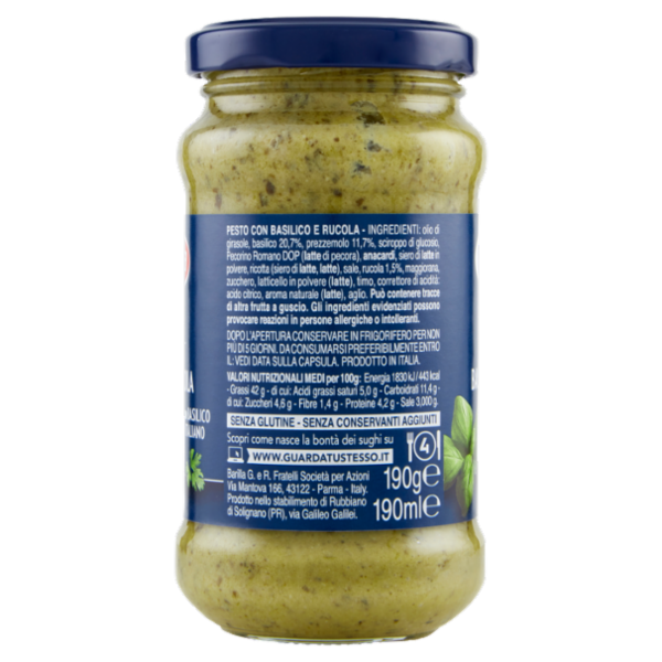 Barilla Pesto Basilico e Rucola Condimento e Sugo per Pasta 190 g