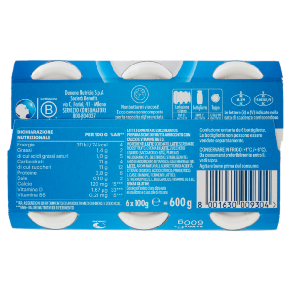 ACTIMEL, Yogurt da Bere con Vit B6 e D per il Sistema Immunitario, gusto Melograno, 6X100G