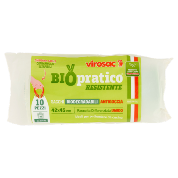virosac Biopratico Resistente Sacchi Biodegradabili Antigoccia 42x45 cm 12 Litri M 10 pz
