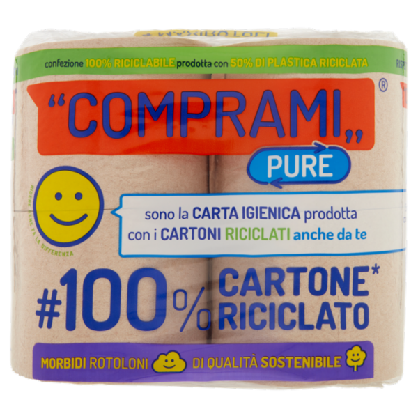 Comprami Pure Carta Igienica #100% Cartone* Riciclato Maxirotoli 4 pz