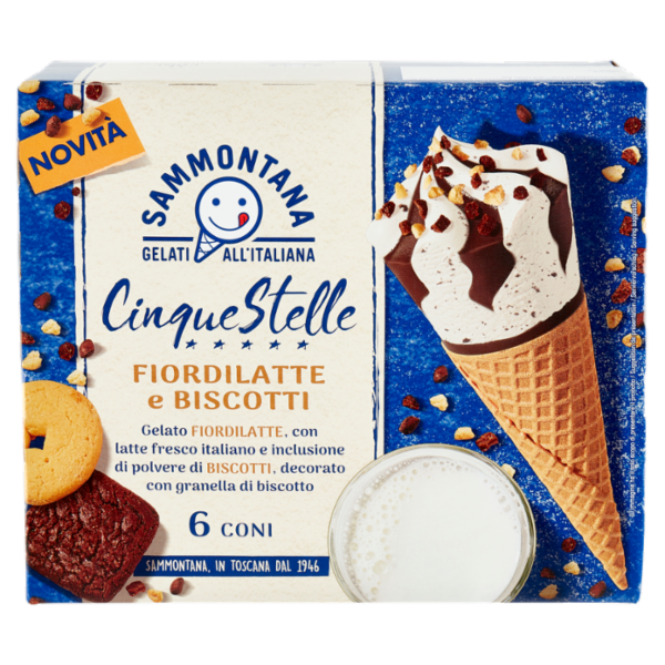 Sammontana Cinque Stelle Fiordilatte e Biscotti 6 x 75 g