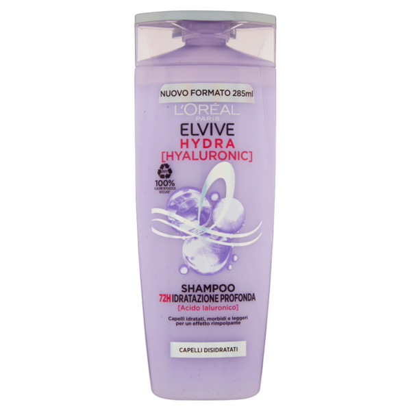 L'Oréal Paris Elvive Hydra Hyaluronic, Shampoo 72H Idratazione Profonda, con Acido Ialuronico, 285ml