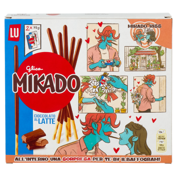 Mikado Kiss Limited Edition Bastoncini sottili e croccanti, ricoperti di cioccolato al latte 2x75 g
