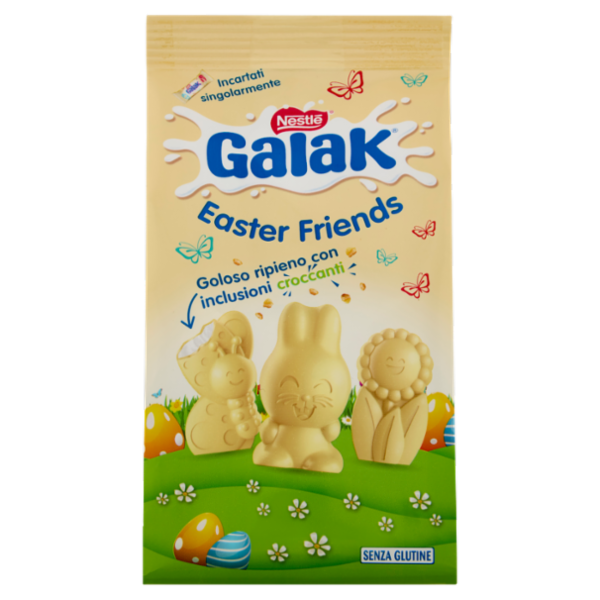 GALAK Easter Friends Personaggi Pasquali di Cioccolato Bianco e Cereali Sacchetto 147g