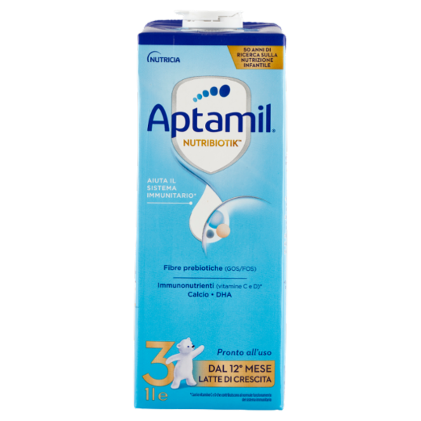 APTAMIL Nutribiotik 3 - Latte di Crescita Liquido, dal 12° mese compiuto al 24°, Fonte di Ferro, 1L