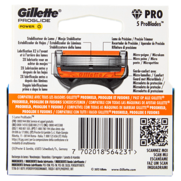 Gillette Proglide Power Lamette di ricambio per Rasoio da Uomo, 4 Ricariche