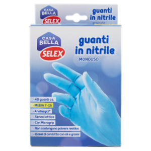 Selex Casa Bella Guanti Monouso In Nitrile Misura Media (7-7,5) Dispenser 40 Pezzi