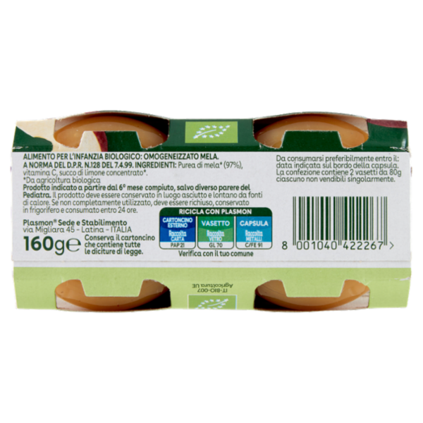 Plasmon semplicemente bio mela 2 x 80 g