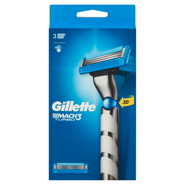 Gillette Rasoio da Uomo Mach3 Turbo Manico + Lamette di Ricambio, 2 Ricariche