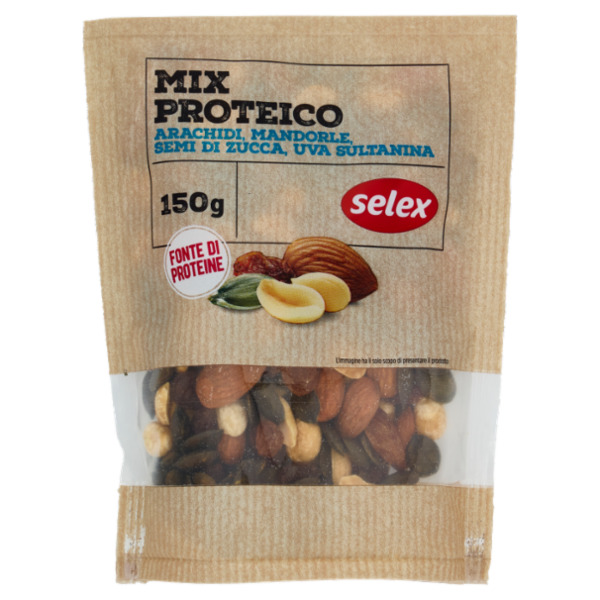 Selex Frutta Secca Mix Proteico Arachidi, Mandorle, Semi di Zucca e Uva Sultanina 150 g