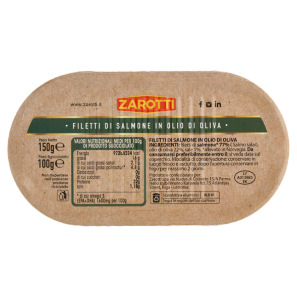 Zarotti Filetti di salmone in Olio di Oliva 150 g
