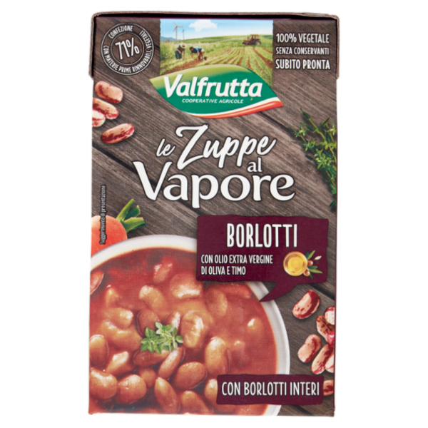 Valfrutta le Zuppe a Vapore Borlotti con Olio Extra Vergine di Oliva e Timo 500 g