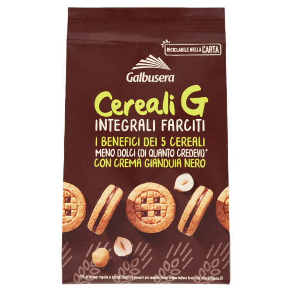 Galbusera Cereali G Integrali Farciti con Crema Gianduia Nero 250 g