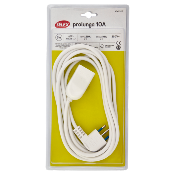 Selex Prolunga Spina 10A + Presa 10A(Ita) Bianco 3 m