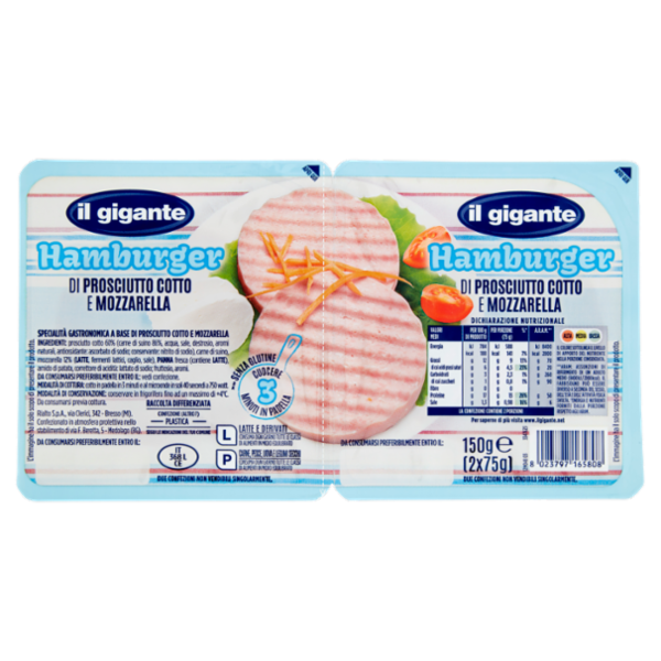 IL GIGANTE Hamburger di Prosciutto Cotto e Mozzarella 2 x 75 g