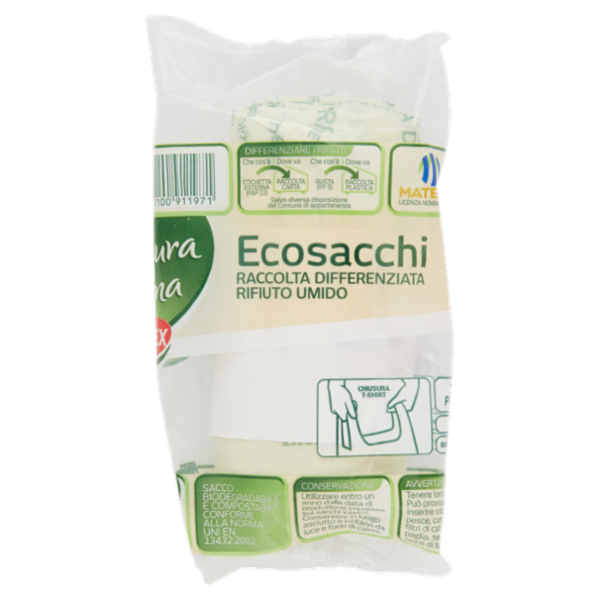 Selex Natura Chiama Ecosacchi Raccolta Differenziata Umido Maniglie di Chiusura Cm 42X50 20 pezzi