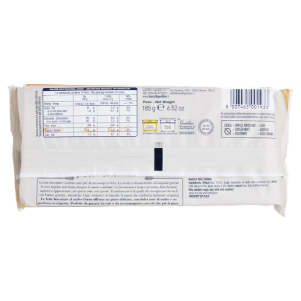Gentilini Fette Biscottate al Malto d'Orzo 185 g