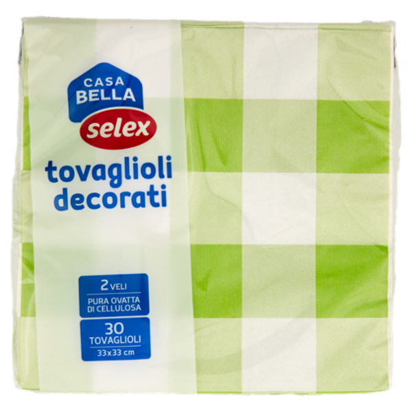 Selex Casa Bella Tovaglioli 2 Veli 33X33 cm Decoro Damier Kiwi 30 pezzi